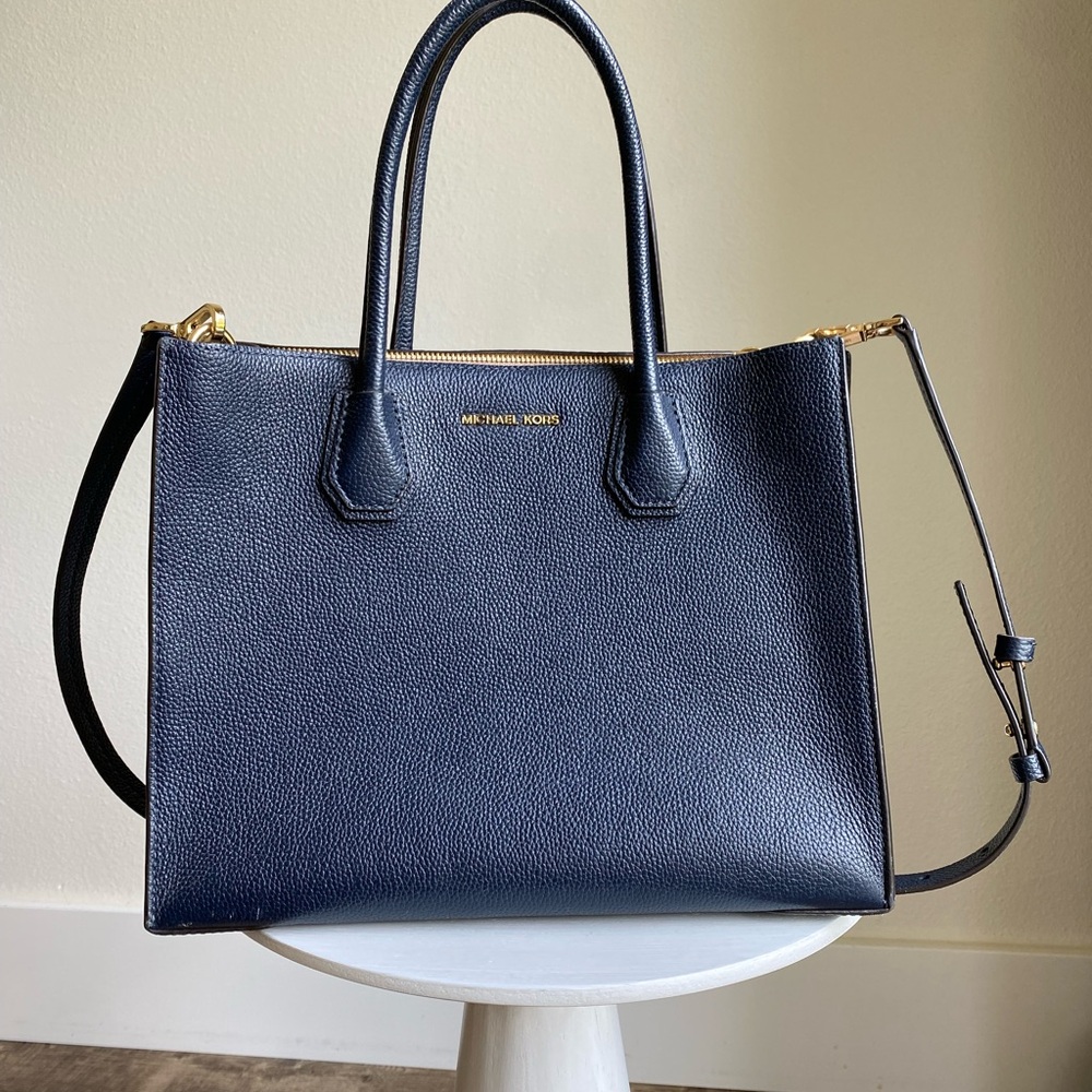 Michael Kors Blue Satchel with Gold Accents
